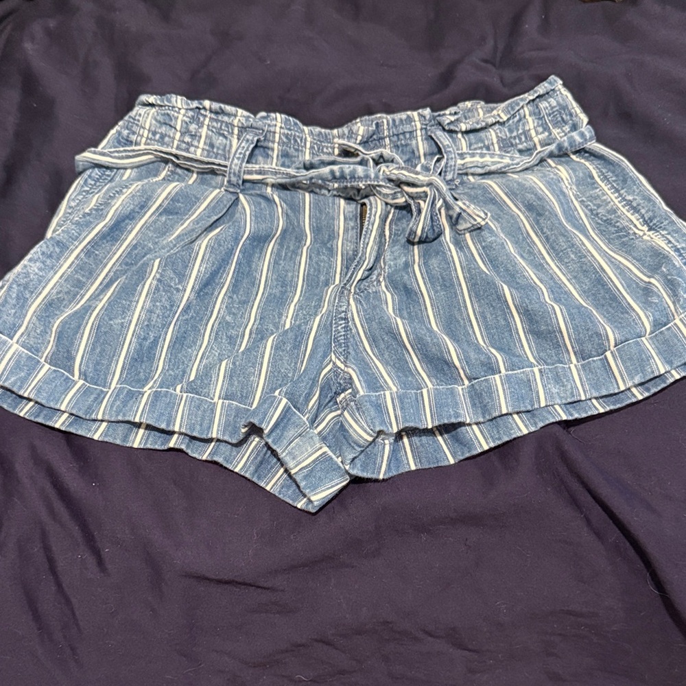 American Eagle Outfitters Blue and White Striped High Waist Shorts
